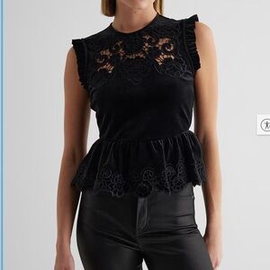 Express Black Velvet Floral Blouse